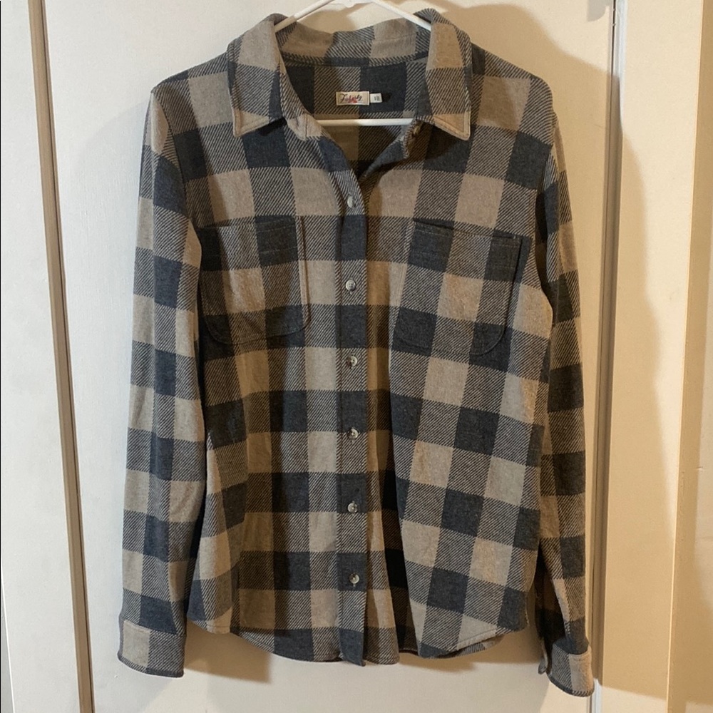Faherty Tan and Gray Button Down Shirt